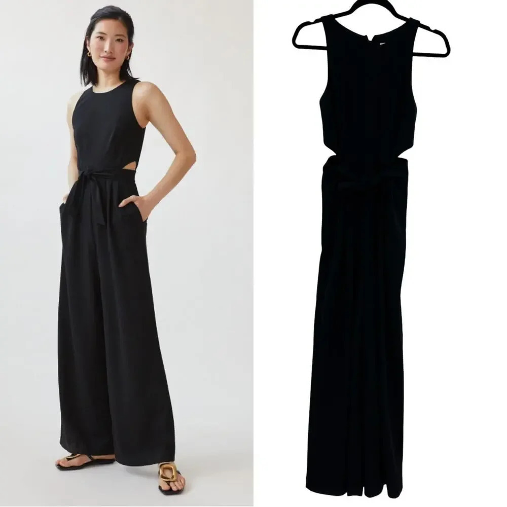 Anthropologie Hutch Cutoff Jumpsuit Cut Out Wide Leg Sleeveless Black Size XS